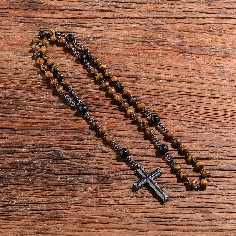 Terço Olho de Tigre com Cruz de Hematita