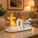 Kit Decorativo ORE e Agradeça com vela de LED e Cruz – 4 Peças