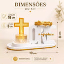 Kit Decorativo ORE e Agradeça com vela de LED e Cruz – 4 Peças