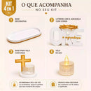 Kit Decorativo ORE e Agradeça com vela de LED e Cruz – 4 Peças