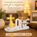 Kit Decorativo ORE e Agradeça com vela de LED e Cruz – 4 Peças
